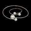Gold-Plated Silver Women's Necklace & Bracelet Set with Pearls and Rhinestones