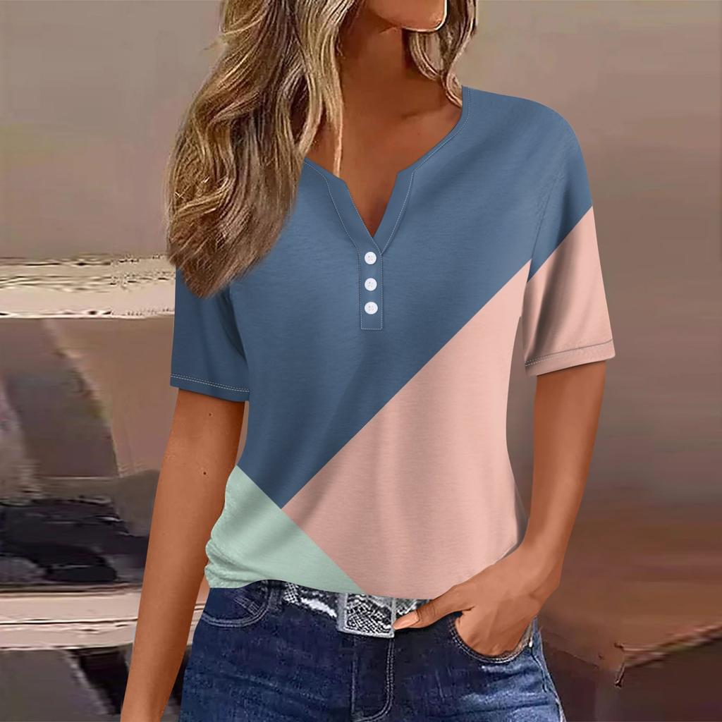 Женский модный повседневный топ с v-образным вырезом и коротким рукавом с геометрическим принтом