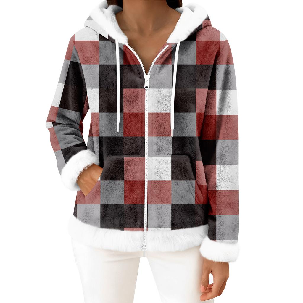 Women's Casual Fashion Long-Sleeved Zip-Up Fleece Hooded Cardigan