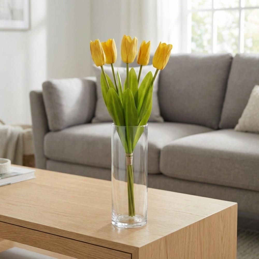 Real Touch Artificial Tulip Flowers Realistic Handmade Simulation Big Tulip 5-Heads 52 cm Faux Tulip Branch Dining Table