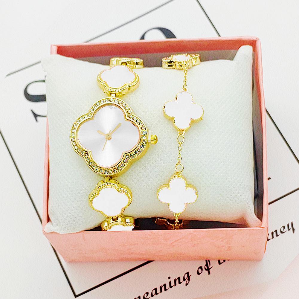 2шт модные женские часы Petal Clover браслет набор кварцевые часы, включая коробку