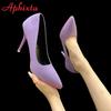 Aphixta 3,54 дюйма фиолетовые туфли-лодочки на высоком каблуке-шпильке женские однотонные офисные туфли из флока с острым носком для вечеринок красная подошва большой размер 49 50