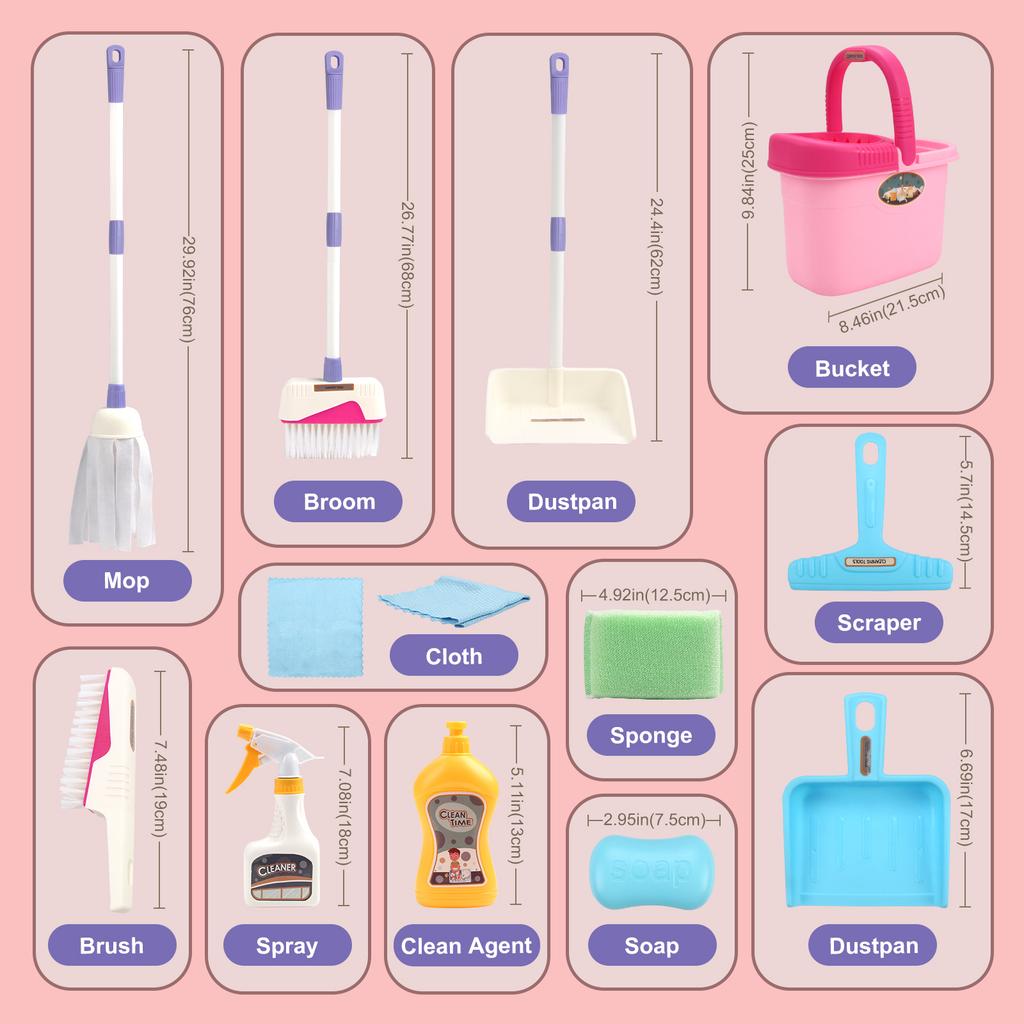 12 шт./компл. Набор для уборки Имитация набора для домашних дел с метлой, совком, ведром, шваброй Образовательные игрушки для ролевых игр для детей Подарки
