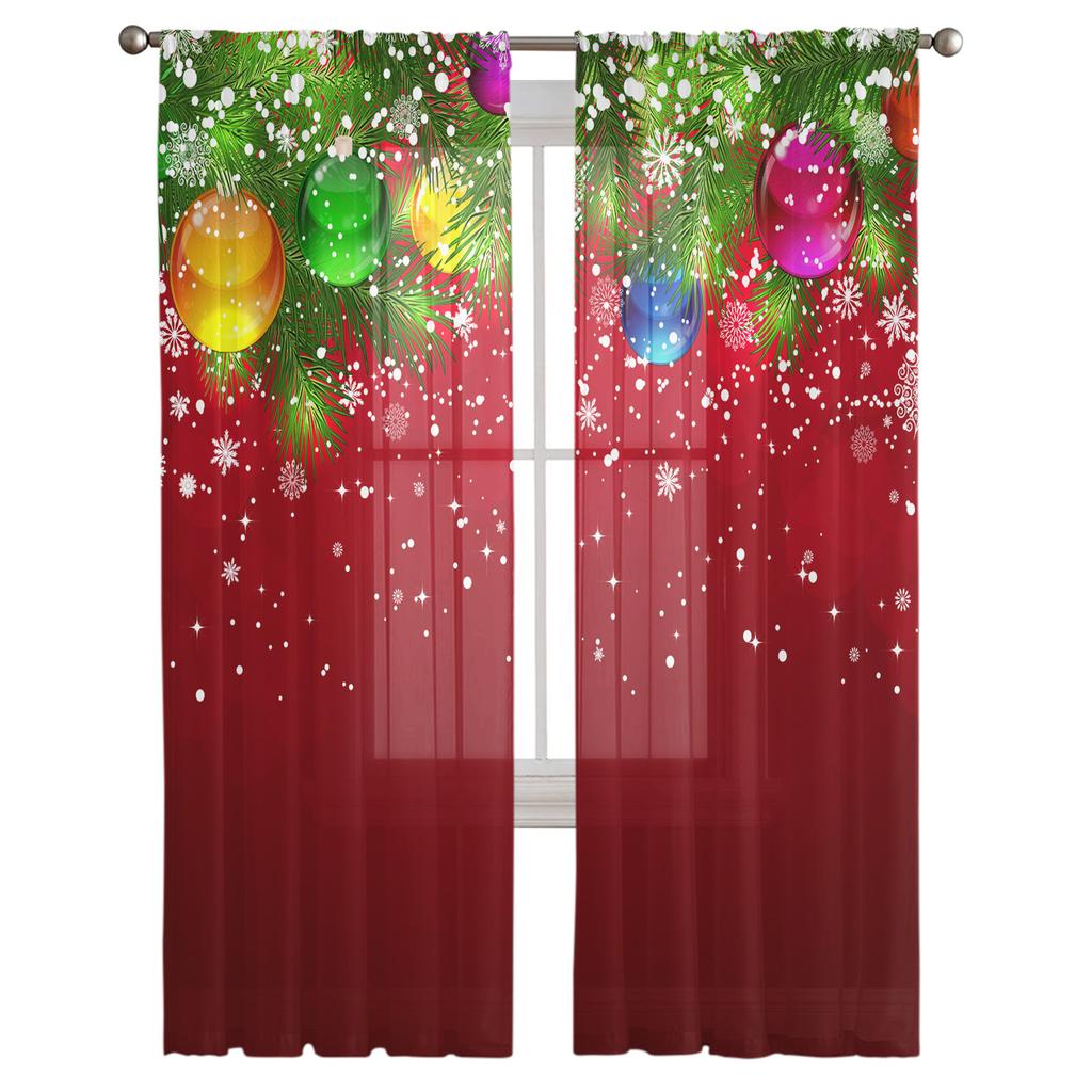 Рождественская елка, Рождественский шар, тюлевые шторы со снежинками для украшения гостиной, современная шифоновая прозрачная вуаль, рождественские шторы 
