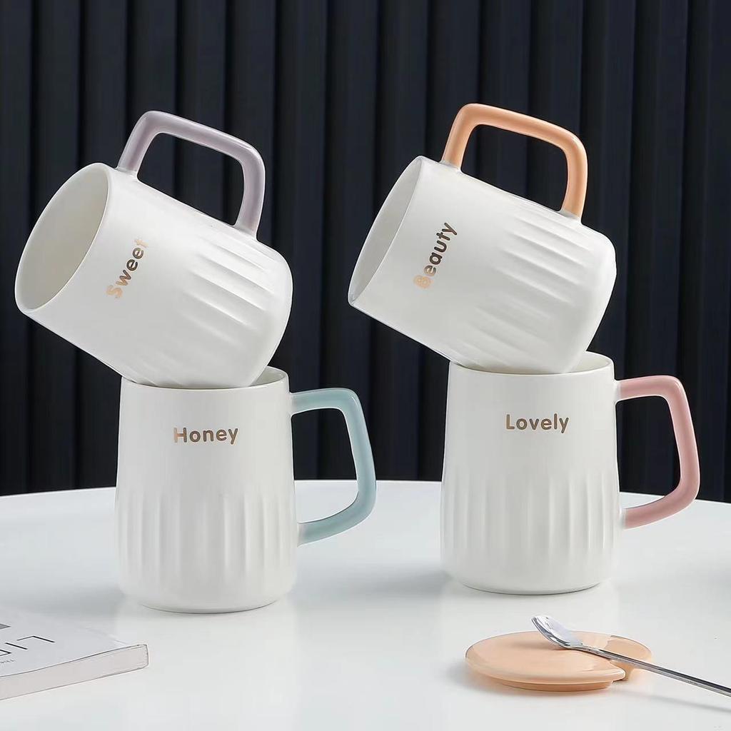 Creative and Simple English Mug with High Appearance Office and Household Ceramic Cup  Large Capacity Couple Water Cup Coffee Cup