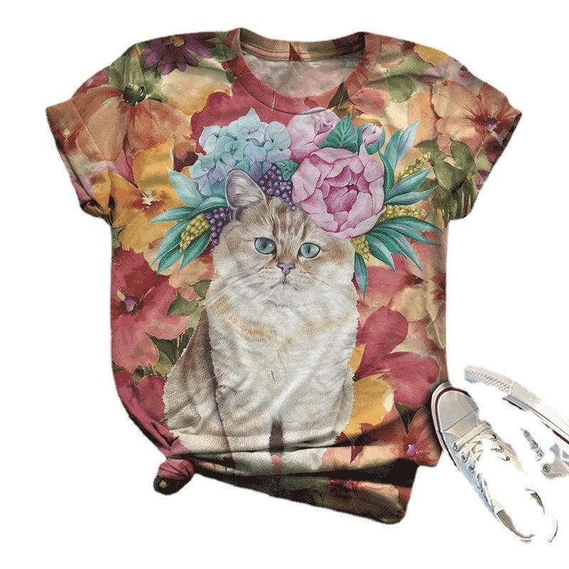 Летняя Новая Городская Женская Повседневная Футболка С Коротким Рукавом С Круглым Вырезом И 3D-Принтом Свободного Кроя В Ретро Стиле