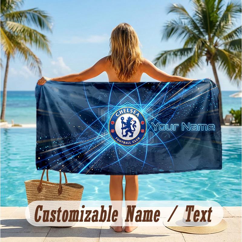 Custom Text Beach Towel, Soft Absorbent Swimming Multi-use TowelChelsea FC
