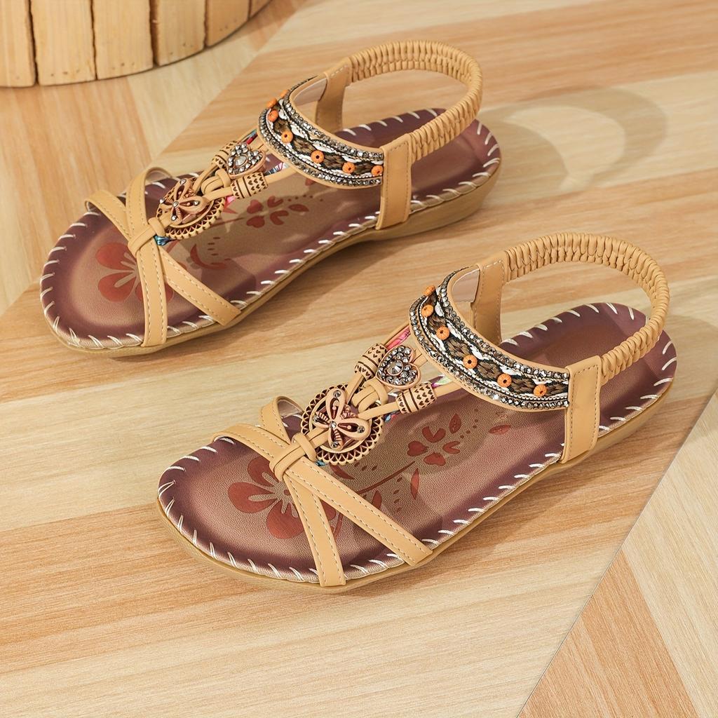 Fashion Retro Women's Sandals Flower Print Sewing Shoes Summer