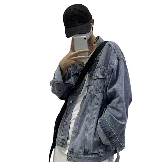 Мужское пальто-карго с лацканами, множеством карманов, однобортное джинсовое пальто, повседневная джинсовая куртка в спортивном стиле, уличная одежда