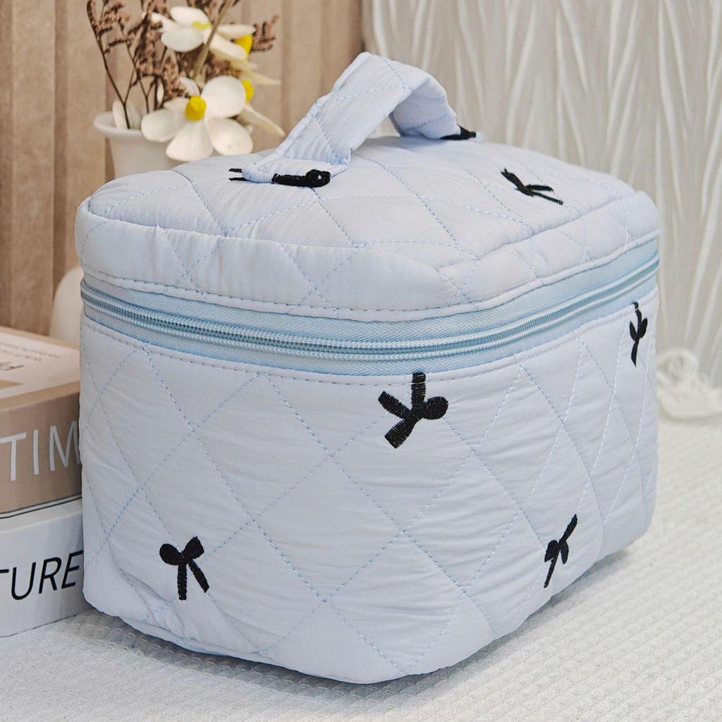 Large Quilted Cotton Handbag: Multipurpose Makeup, Toiletry & Electronics Organizer