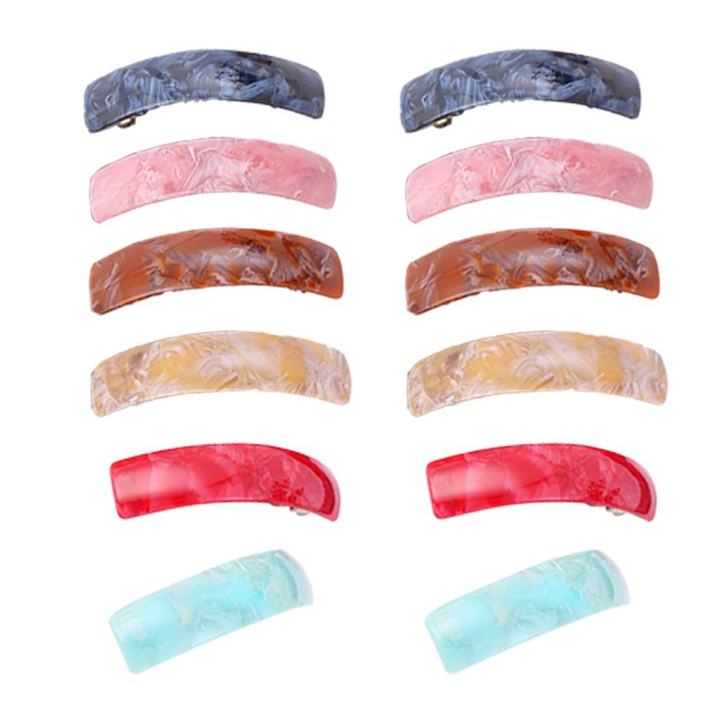 12pcs Vintage Large Thick Barrettes Women Girls Acrylic Hairpin Holder Elegant Headwear Curved Geometric Hair Clips