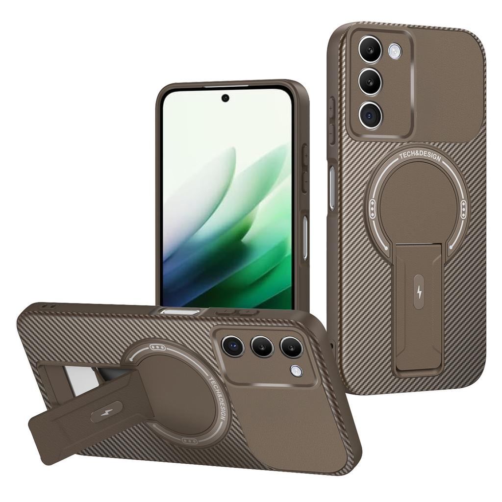 Для Xiaomi Redmi 15 5G (Глобальный) (169 мм) Чехол Текстура Углеродного Волокна ПК+ТПУ Чехол для Телефона с Подставкой