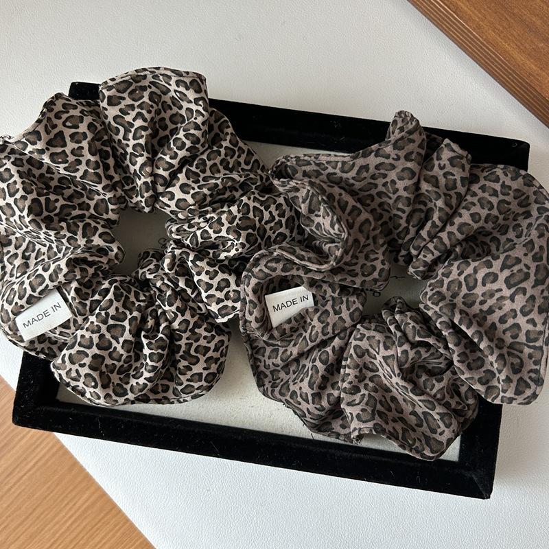 For Women Elastic Big Hair Tie Girls Black Hair Rubber Bands Retro Korea Fashion Leopard Print Oversized Scrunchie Hair Rope