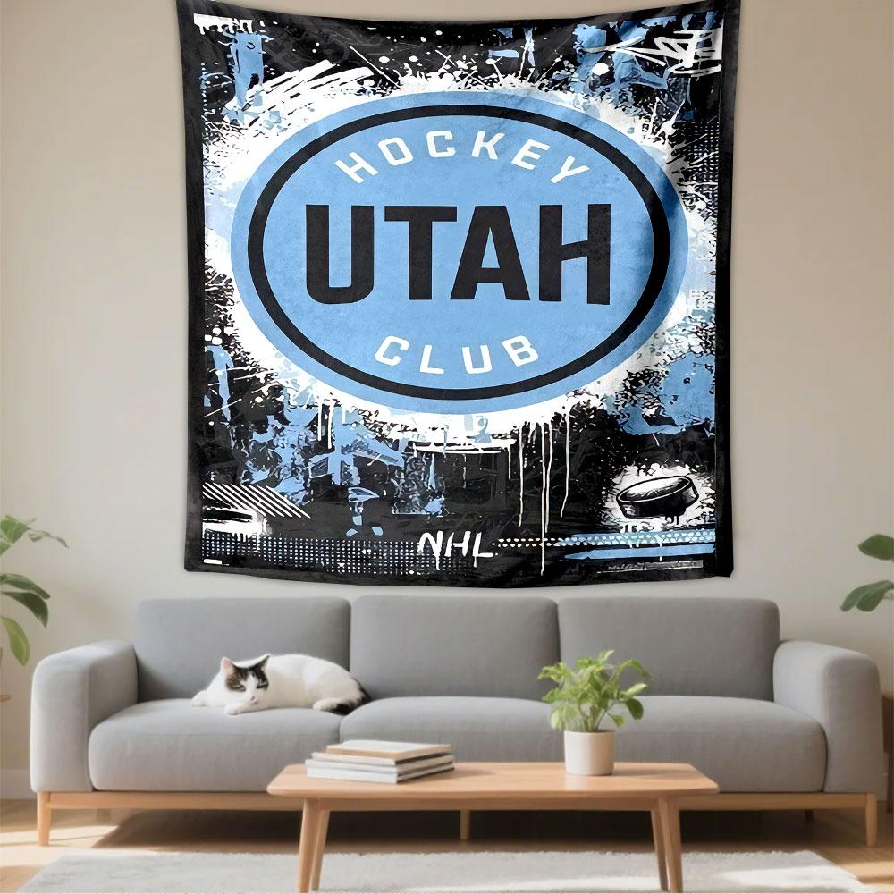 Utah Hockey Club Logo Tapestry Wall Hanging, NHL New Team Emblem Art, Sports Wall Decor for Bedroom Living Room Man Cave