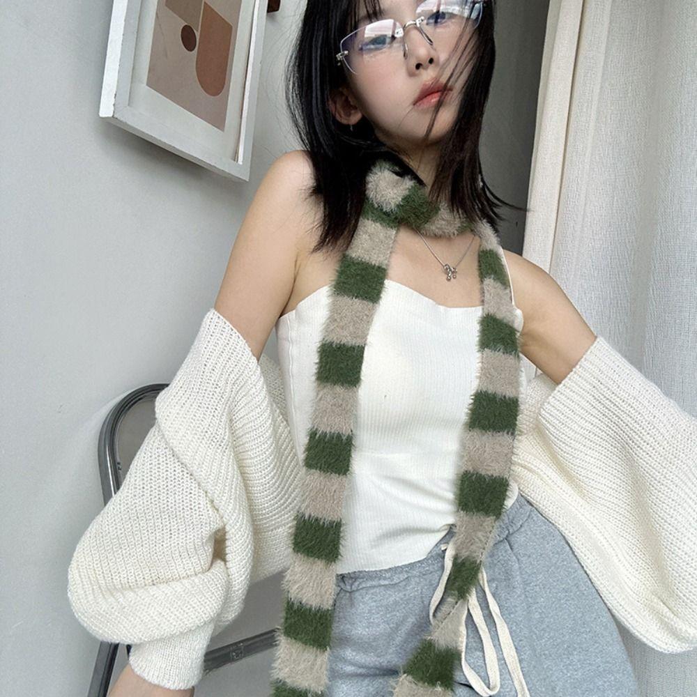 Subculture Narrow Long Scarf Harajuku Choker Streamer Trendy Y2K Striped Scarf  Women