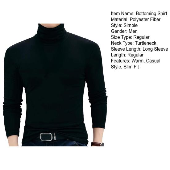 Men Turtleneck Top Long Sleeve Base Shirt Slim Fit Pullover Casual Warm Tee for Fall Winter Daily Wear Home Office