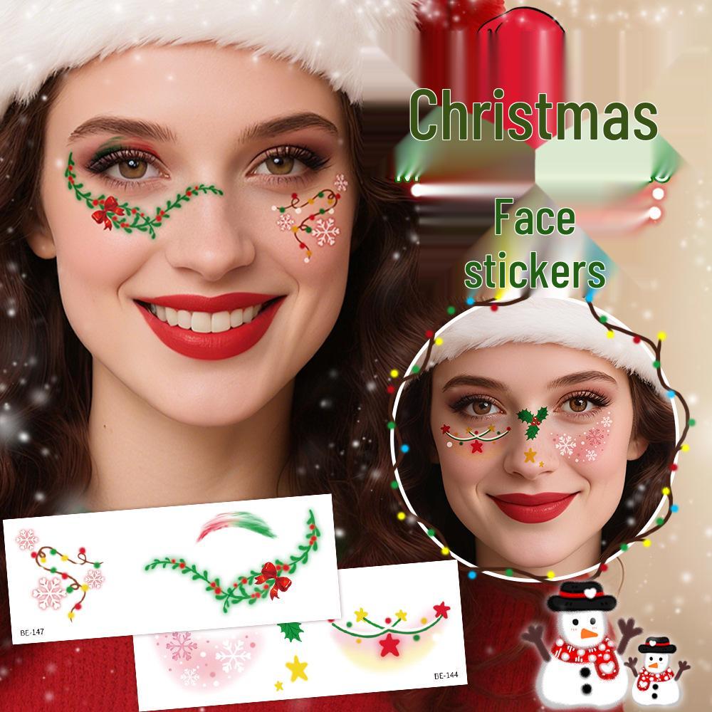 Рождественские наклейки для макияжа: Праздничные румяна и тени для век с дизайном елки, снежинки и снеговика для вечеринок и Нового года