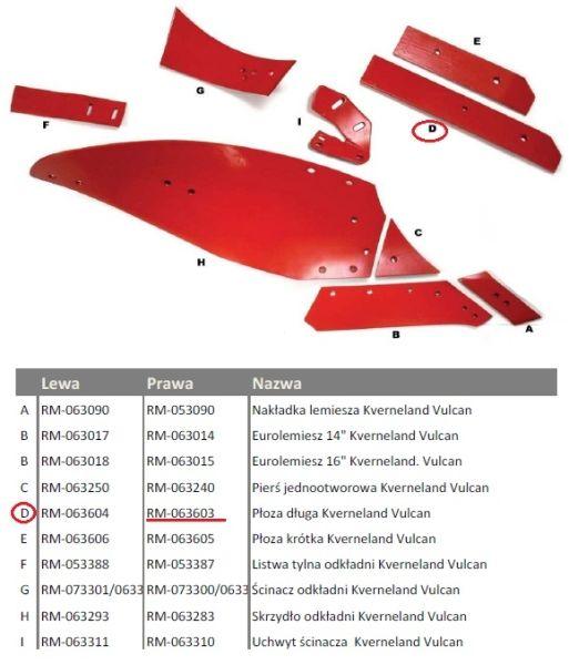 Płoza Długa Prawa Kverneland Vulcan