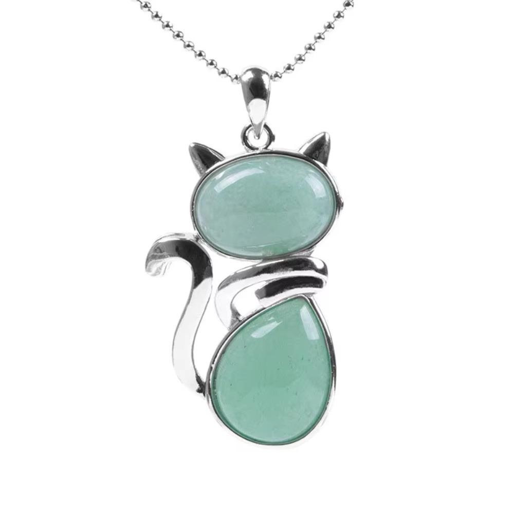 Pink Purple Stone Pendant Cute Shape Cat Jewelry Necklaces Daily Wear Cat Necklaces  Women Girl