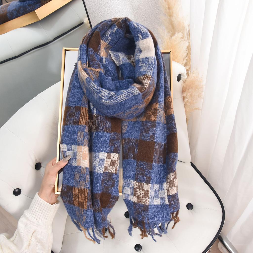 Autumn and Winter Niche High-end Scarf Trendy Fashion Couple Color Matching Plaid with Imitation Cashmere Warm Shawl