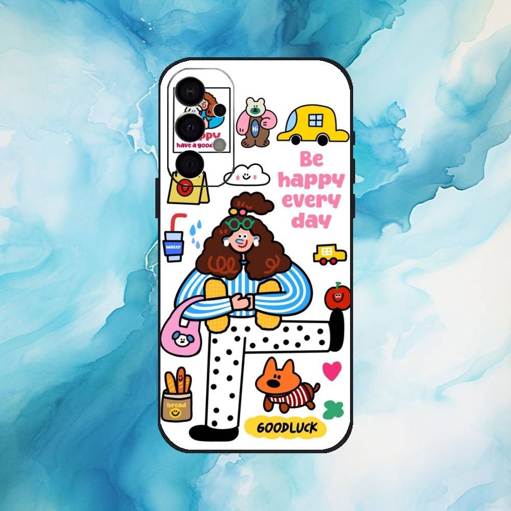 Colorful Whimsy Girl Phone Case For Samsung Galaxy A73,A72,A71,A70,A53,A52,A51,Soft Silicone Black Cover