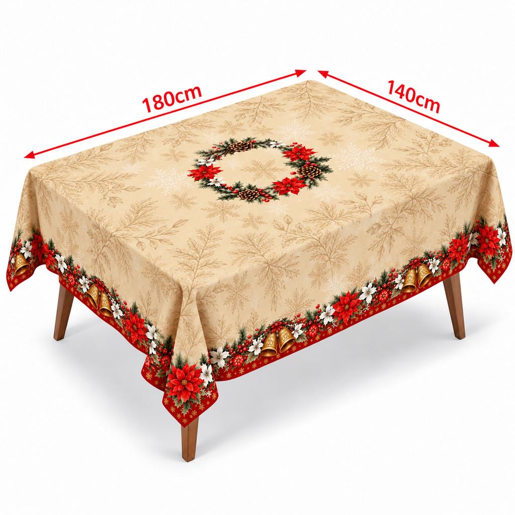 Christmas Tablecloth Holly Poinsettia Xmas Table Cover Christmas Decorations for Home Navidad Noel Gift New Year Tablecover