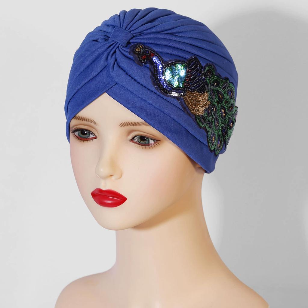 Multi-color Selection of Popular Sequined Peacock Accessories Indian Hats, Pleated Turban Hats, Ethnic Cloth Hats, Headdress Hat