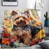 Colorful flowers and puppies Print Flannel Blanket,High quality Comfortable for All Seasons,Home Decor,Warmth and Comfort,Perfect for Christmas Gifts