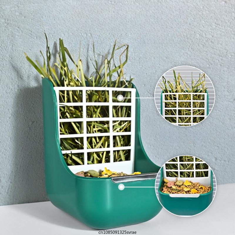 Rabbit Food Feeder Rabbit Chinchillas Guinea Pig 2 In 1 Feeding Bowls Double Use for Grass and Food Small Animal Supplies