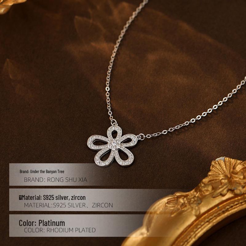 Ожерелье Banyan Tree S925 Silver Diamond Sunflower - элегантный цветок с пятью лепестками для женщин, идеальный подарок девушке