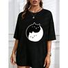 Милая футболка с дизайном Инь-Ян с кошкой белого цвета для женщин, повседневная одежда, летний наряд, уличный стиль, модный топ с графическим принтом