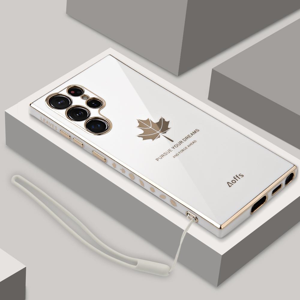 Electroplated Maple Leaf Soft Phone Case For Samsung S23 Ultra S20 S21 S22 S23 Plus S20 FE S21 FE Note 20 Ultra Silicone Lens Protection Cover