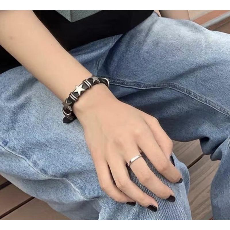 Y2k Vintage Star Leather Watchband Bracelet for Women Men Cool Trend Charm Fashion Adjustable Bracelet Harajuku Jewelry Gift