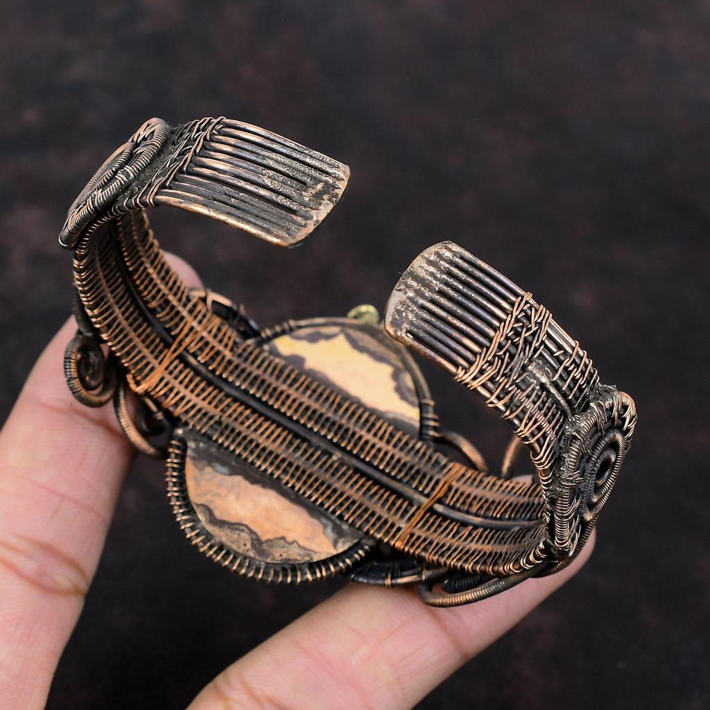 Медный браслет-манжета из яшмы с медной проволокой, браслет с драгоценными камнями, цветочные украшения, регулируемый браслет, подарок на помолвку, браслет ручной работы