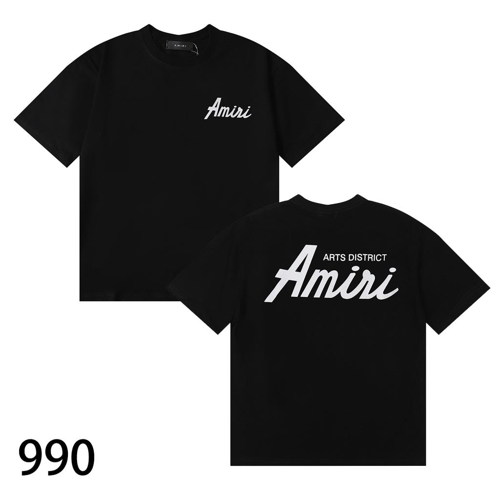 990 Amiri 2025 Summer New Men's and Women's Loose High Quality Cotton Plus Size T-shirt Couple T-Shirt Simple Logo Printing