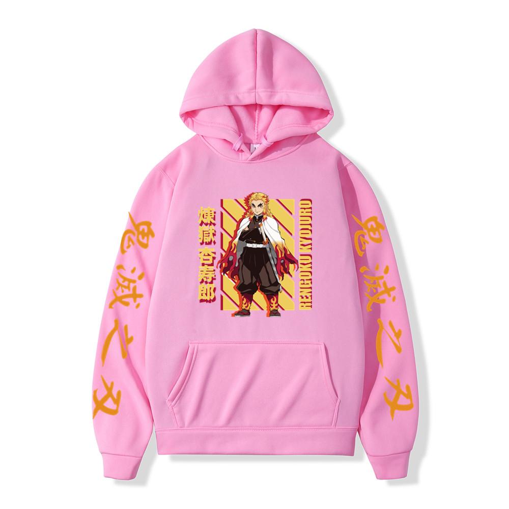 Japanese Anime Movie Demon Slayer Kimetsu No Yaiba Hoodies Men Fleece Cartoon Rengoku Graphic Streetwear Sweatshirts
