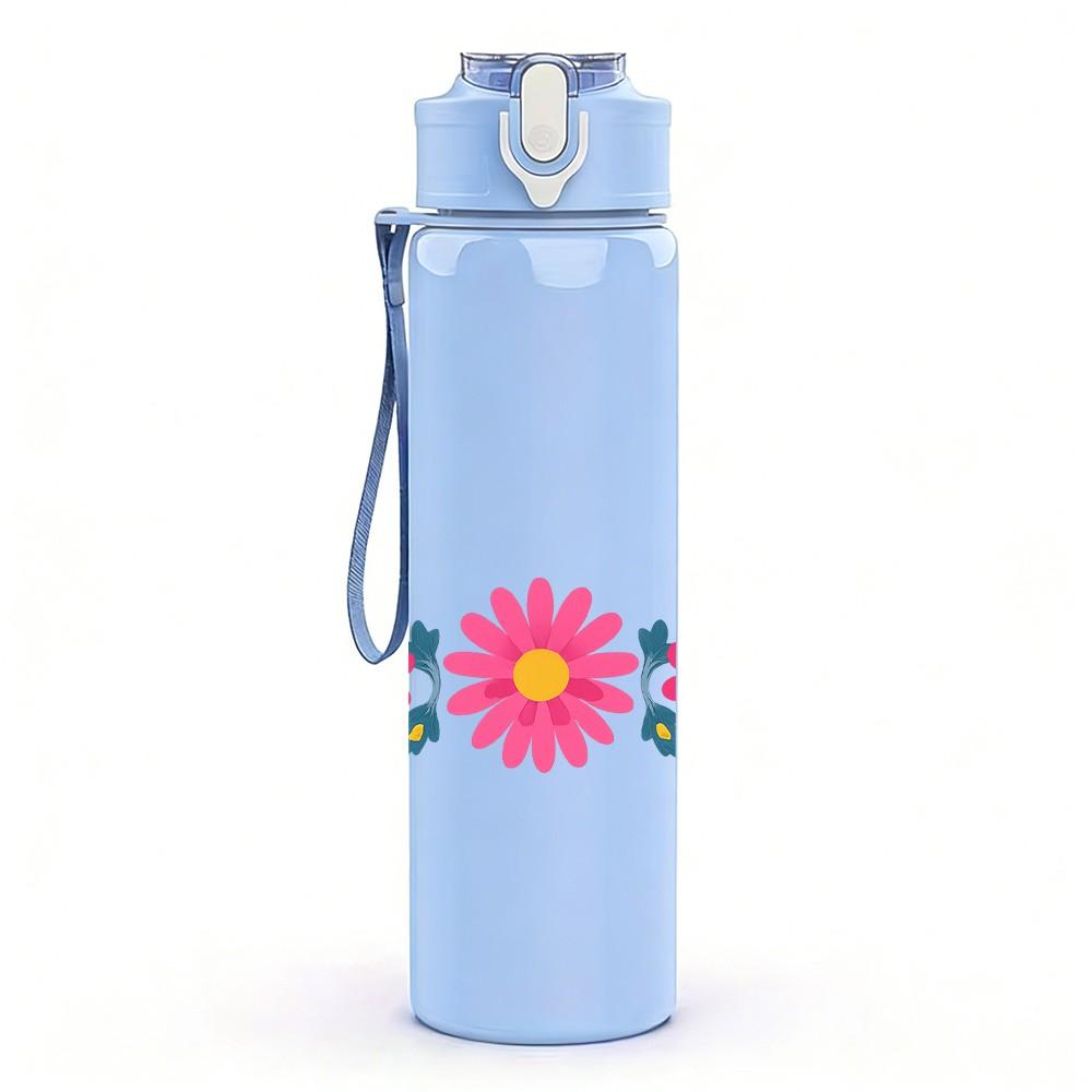 1PC Colorful Floral Garland 750ml Color Plastic Sports Water Bottle Leakproof Flip Straw Lid Suitable for Sports Office Home Use