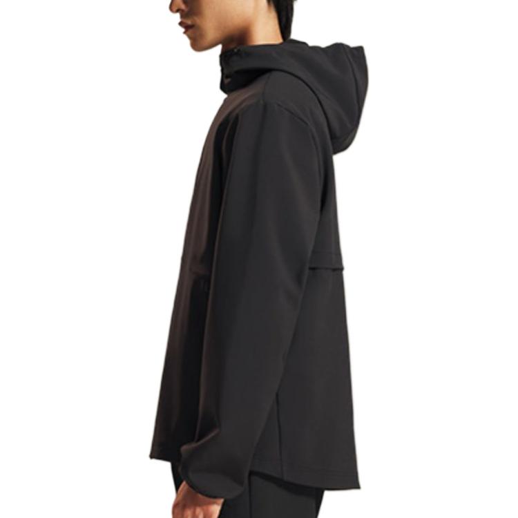 Anta Водонепроницаемая ветровка с капюшоном и однотонным принтом с небольшим логотипом на молнии, мужская верхняя одежда, черная 952245612-3