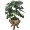 Искусственное растение монстера в бетонном горшке с деревянной ножкой 44 см(Коричневый горшок)