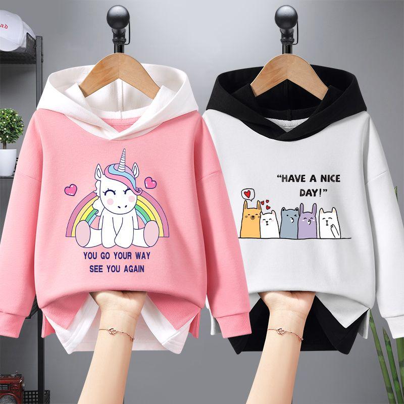 Свитер для девочек, весенние и осенние топы с капюшоном, новинка 2023 года, искусственная одежда из двух предметов для девочек среднего и старшего возраста, темпераментная детская осенняя одежда