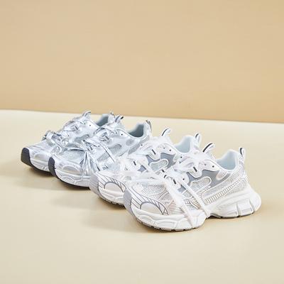 Весенние и летние новые туфли для папы, женские повседневные туфли на шнуровке для студентов, легкая спортивная обувь с толстой подошвой из дышащей сетки в стиле ретро