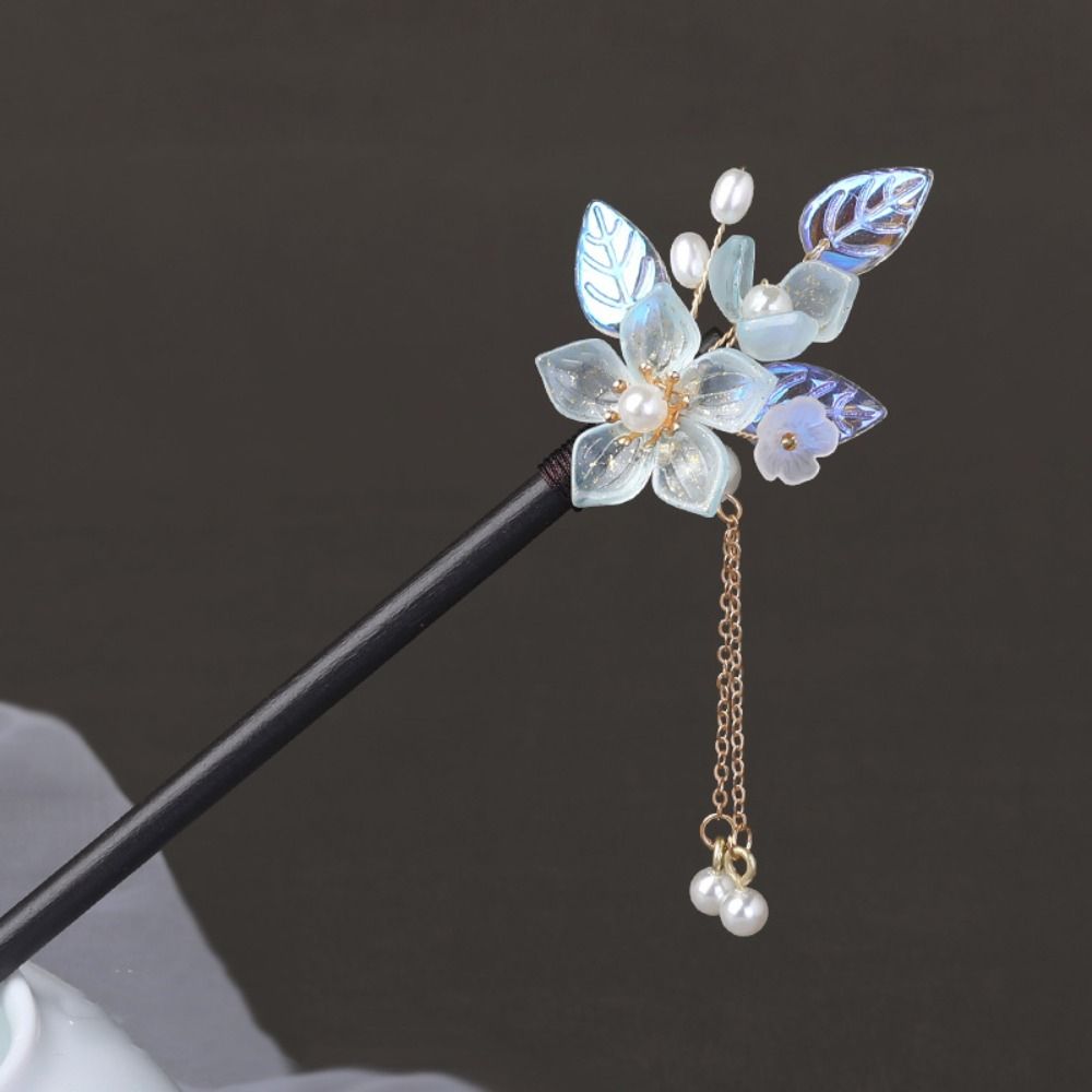 Tassel Flower Hair Stick Wood Hanfu Hair Stick Headpieces Pearl Hair Stick Party