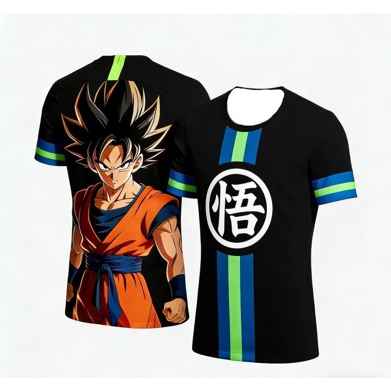 Летняя футболка 2026 года с 3D-принтом Son Goku из Dragon Ball, быстросохнущая, впитывающая пот, больших размеров, мужская, спортивно-повседневная, с коротким рукавом