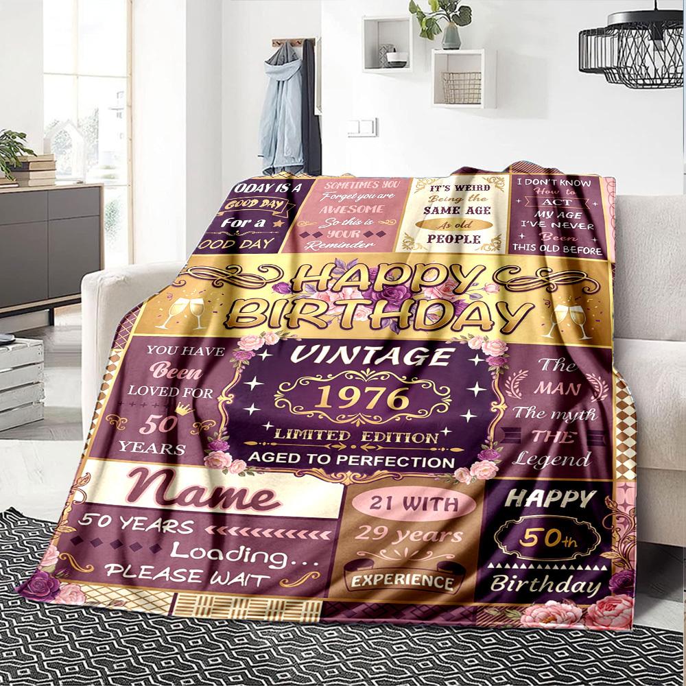 Happy 50Th Birthday Celebration Personalized Name Flannel Blankets Are Versatile Serving As Bed Blankets Office Shawls And For Home And Outdoor