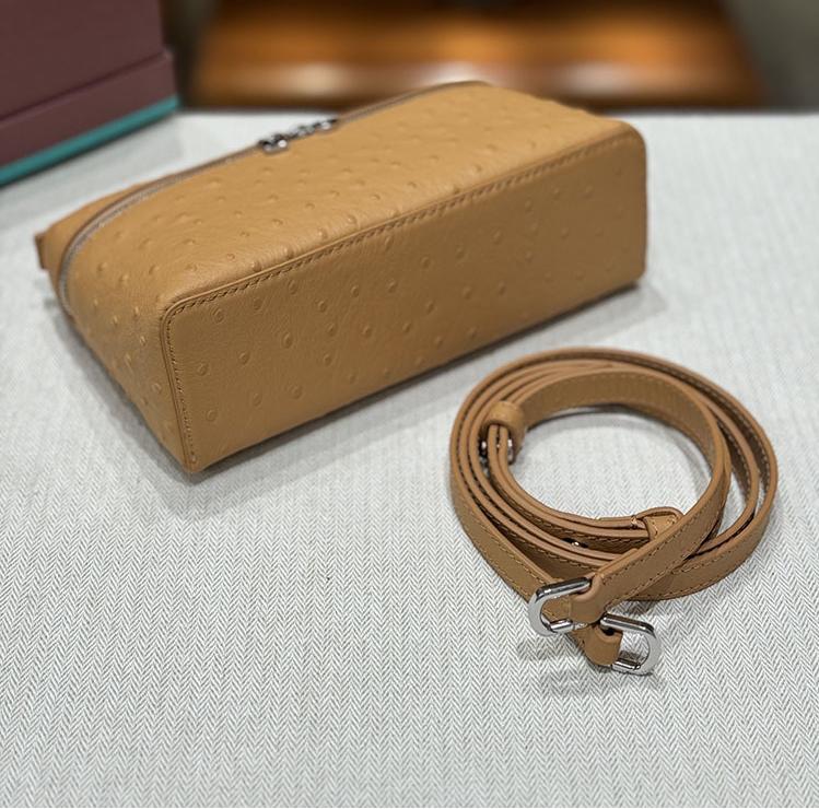 Second Generation L19L27 Lunch Box Bag Ostrich Pattern Top Layer Cowhide Handbag For Women's Fashion Single Shoulder Crossbody Makeup Bag