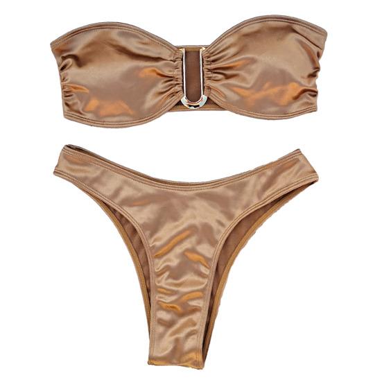 2 шт./компл. женский комплект бикини с открытыми плечами без бретелек атласный эластичный быстросохнущий мягкий беспроводной горячий купальный костюм женский купальник купальник