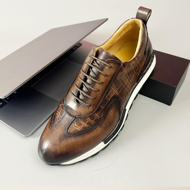 Модная британская обувь в стиле кэжуал из винтажной кожи ручной работы с круглым носком и легким весом для мужчин на шнуровке a38