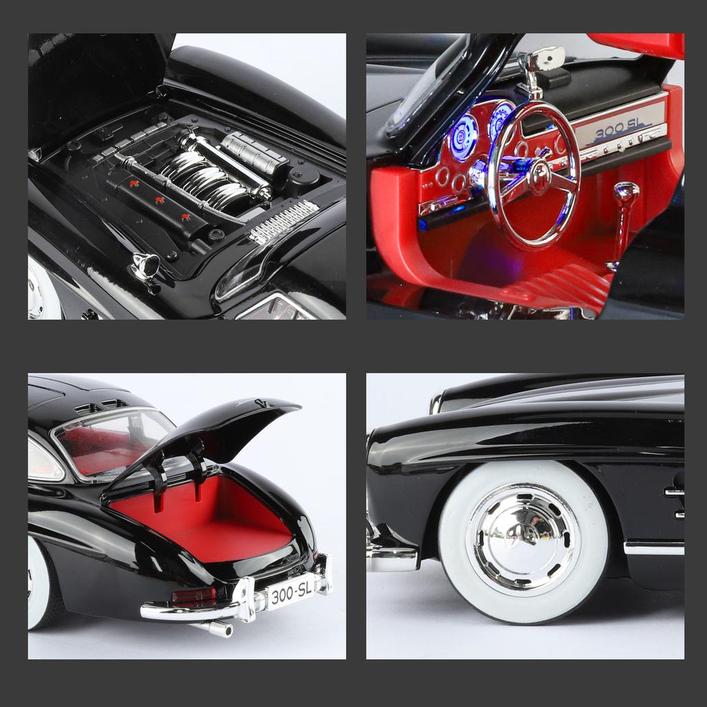 EFVAK1 NEW 1:18 Benzs 300SL Alloy Car Model Sound and Light Pull Back Children's Toy Collectibles Birthday Gift