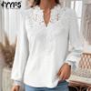 Women's Fashion Casual Spring Fall Solid Color Print Long Sleeve V Neck Blouses & Shirts