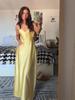 Elegant Satin Yellow Sling Long Vestido Women Fashion Sleeveless Off Shoulder A-line V Neck Dresses Summer Club Dinner Wear